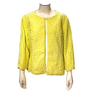 Chicos Yellow Textured Open Front Jacket Cotton Polyester Lining  Lightweight 2